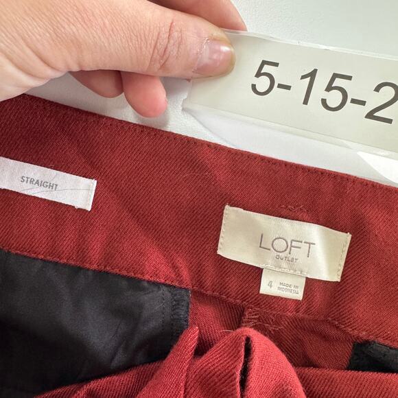 LOFT Pants Womens 4 Red Straight Mid Rise Ankle Trouser Tie Waist - Picture 3 of 8
